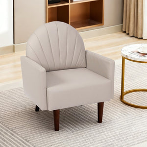 English Elm A Shell Shaped Pu Leather Accent Chair with Sculpted Back and Solid Wood Legs Khaki W2795P400014