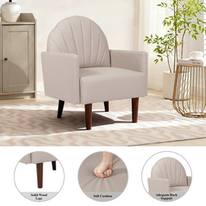 English Elm A Shell Shaped Pu Leather Accent Chair with Sculpted Back and Solid Wood Legs Khaki W2795P400014