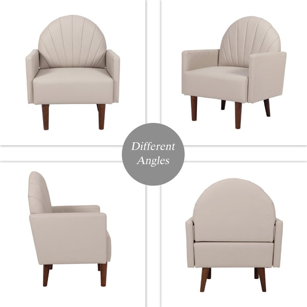 English Elm A Shell Shaped Pu Leather Accent Chair with Sculpted Back and Solid Wood Legs Khaki W2795P400014