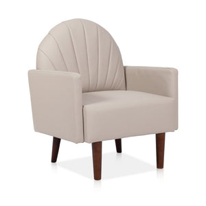 English Elm A Shell Shaped Pu Leather Accent Chair with Sculpted Back and Solid Wood Legs Khaki W2795P400014