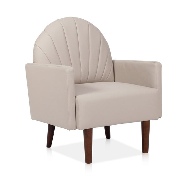 English Elm A Shell Shaped Pu Leather Accent Chair with Sculpted Back and Solid Wood Legs Khaki W2795P400014