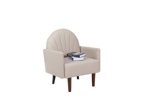 English Elm A Shell Shaped Pu Leather Accent Chair with Sculpted Back and Solid Wood Legs Khaki W2795P400014