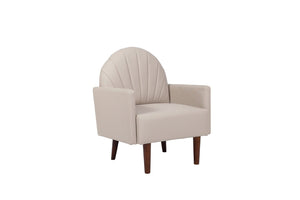 English Elm A Shell Shaped Pu Leather Accent Chair with Sculpted Back and Solid Wood Legs Khaki W2795P400014