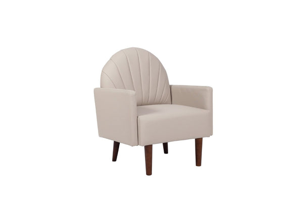 English Elm A Shell Shaped Pu Leather Accent Chair with Sculpted Back and Solid Wood Legs Khaki W2795P400014