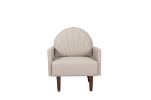 English Elm A Shell Shaped Pu Leather Accent Chair with Sculpted Back and Solid Wood Legs Khaki W2795P400014