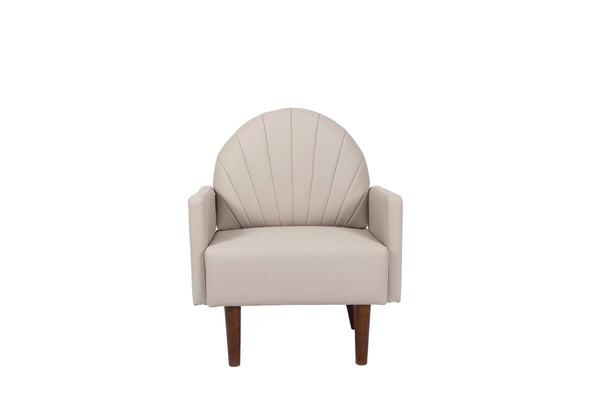 English Elm A Shell Shaped Pu Leather Accent Chair with Sculpted Back and Solid Wood Legs Khaki W2795P400014