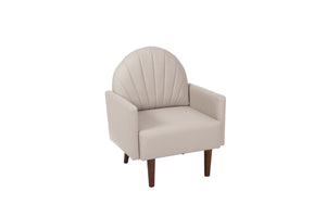 English Elm A Shell Shaped Pu Leather Accent Chair with Sculpted Back and Solid Wood Legs Khaki W2795P400014