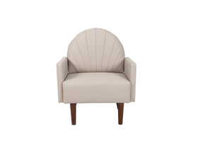 English Elm A Shell Shaped Pu Leather Accent Chair with Sculpted Back and Solid Wood Legs Khaki W2795P400014