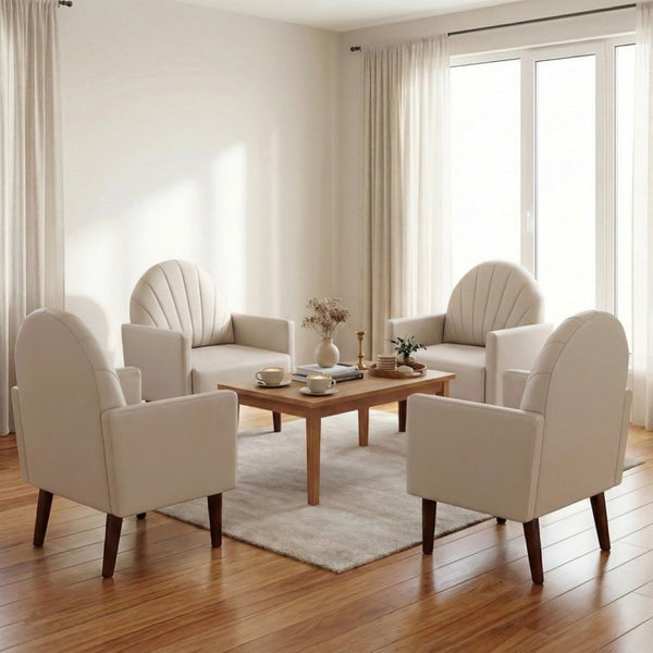 English Elm A Shell Shaped Pu Leather Accent Chair with Sculpted Back and Solid Wood Legs Khaki W2795P400014