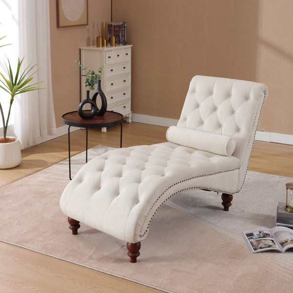 English Elm Classical Velvet Button Tufted Recliner with Nailhead Trim Solid Wood Lounge Armchair Beige W2795P479253