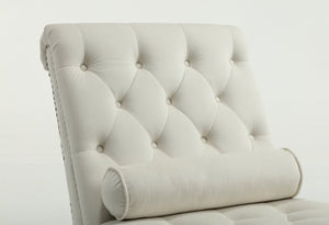 English Elm Classical Velvet Button Tufted Recliner with Nailhead Trim Solid Wood Lounge Armchair Beige W2795P479253