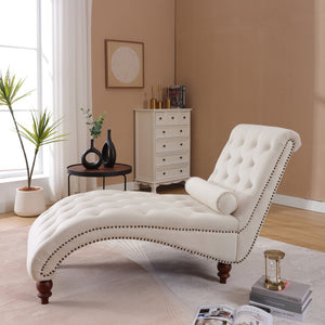 English Elm Classical Velvet Button Tufted Recliner with Nailhead Trim Solid Wood Lounge Armchair Beige W2795P479253