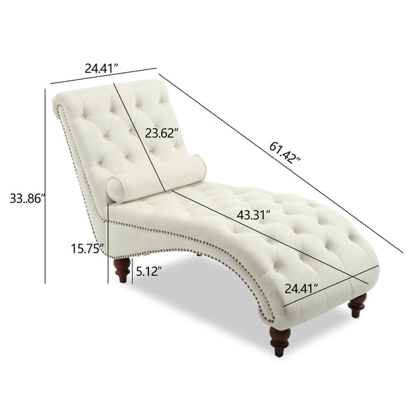 English Elm Classical Velvet Button Tufted Recliner with Nailhead Trim Solid Wood Lounge Armchair Beige W2795P479253