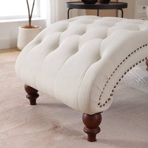 English Elm Classical Velvet Button Tufted Recliner with Nailhead Trim Solid Wood Lounge Armchair Beige W2795P479253