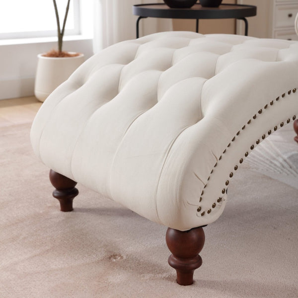 English Elm Classical Velvet Button Tufted Recliner with Nailhead Trim Solid Wood Lounge Armchair Beige W2795P479253
