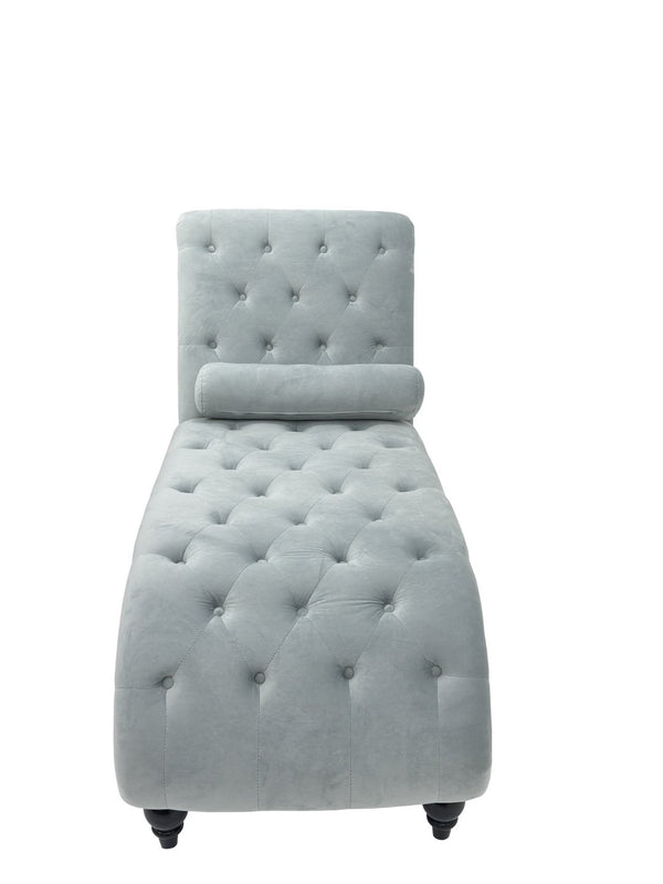 English Elm Classical Velvet Button Tufted Recliner with Nailhead Trim Solid Wood Lounge Armchair Light Blue W2795P479254