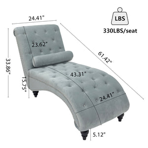 English Elm Classical Velvet Button Tufted Recliner with Nailhead Trim Solid Wood Lounge Armchair Light Blue W2795P479254
