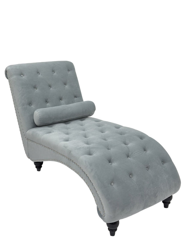 English Elm Classical Velvet Button Tufted Recliner with Nailhead Trim Solid Wood Lounge Armchair Light Blue W2795P479254