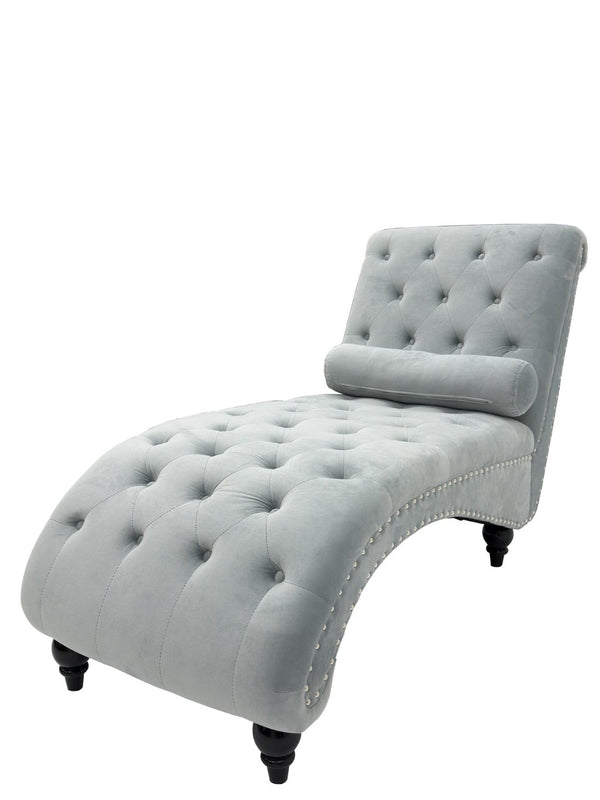 English Elm Classical Velvet Button Tufted Recliner with Nailhead Trim Solid Wood Lounge Armchair Light Blue W2795P479254