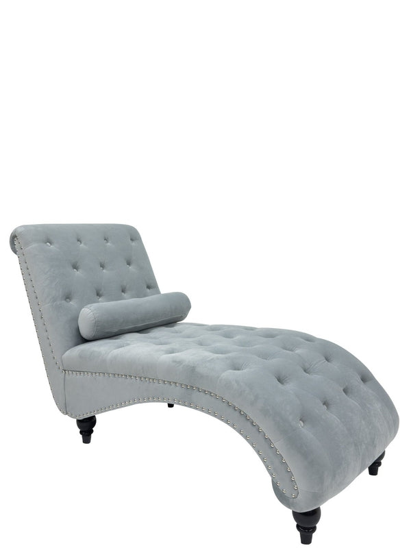 English Elm Classical Velvet Button Tufted Recliner with Nailhead Trim Solid Wood Lounge Armchair Light Blue W2795P479254