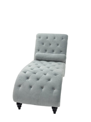 English Elm Classical Velvet Button Tufted Recliner with Nailhead Trim Solid Wood Lounge Armchair Light Blue W2795P479254