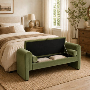 English Elm 60-Inch Velvet Storage Bench with Hidden Compartment for Bedroom or Entryway Seating W2795P520223