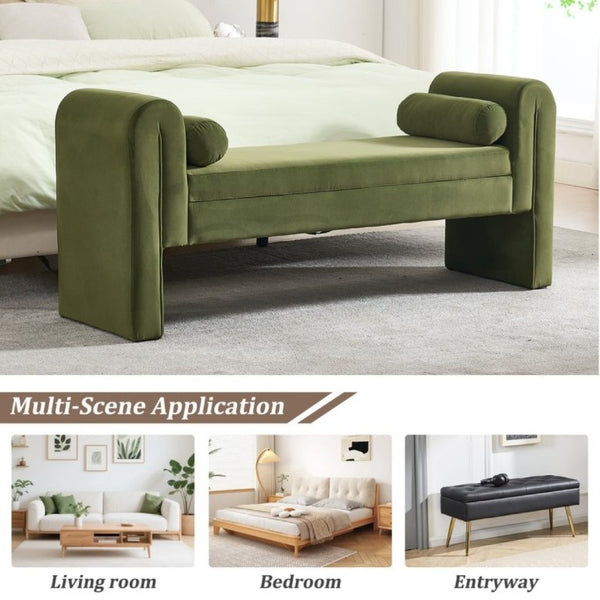 English Elm 60-Inch Velvet Storage Bench with Hidden Compartment for Bedroom or Entryway Seating W2795P520223