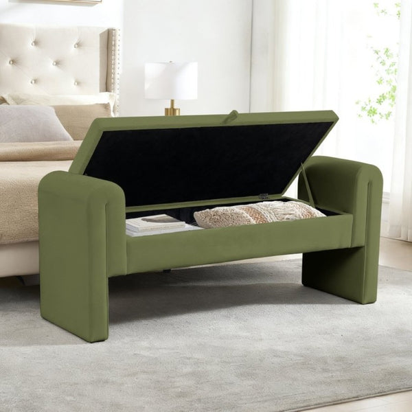 English Elm 60-Inch Velvet Storage Bench with Hidden Compartment for Bedroom or Entryway Seating W2795P520223