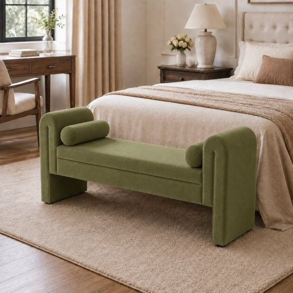 English Elm 60-Inch Velvet Storage Bench with Hidden Compartment for Bedroom or Entryway Seating W2795P520223