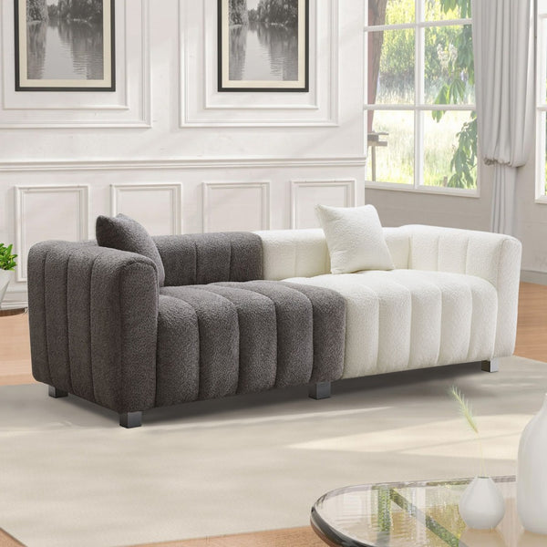 English Elm 83.46'' Velvet Bubble Tufted Three Seat Sofa with Metal Legs for Modern Living Rooms W2795S00042