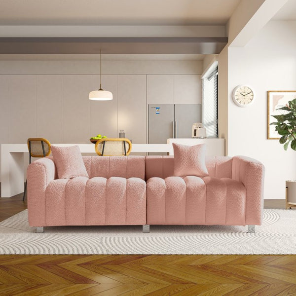 English Elm 83.46'' Bubble Tufted Velvet Sofa Three Seat Sculptural Couch with Metal Legs Pink W2795S00049