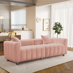 English Elm 83.46'' Bubble Tufted Velvet Sofa Three Seat Sculptural Couch with Metal Legs Pink W2795S00049