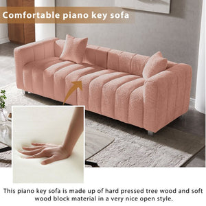 English Elm 83.46'' Bubble Tufted Velvet Sofa Three Seat Sculptural Couch with Metal Legs Pink W2795S00049