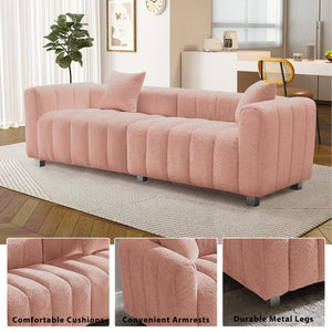 English Elm 83.46'' Bubble Tufted Velvet Sofa Three Seat Sculptural Couch with Metal Legs Pink W2795S00049