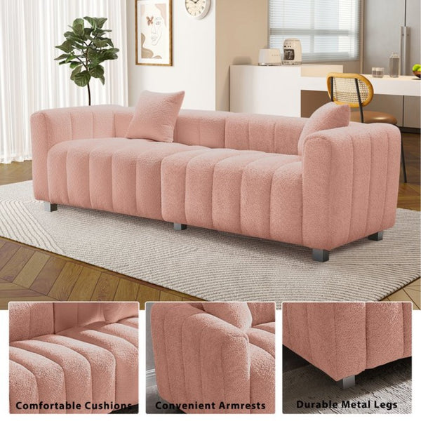 English Elm 83.46'' Bubble Tufted Velvet Sofa Three Seat Sculptural Couch with Metal Legs Pink W2795S00049