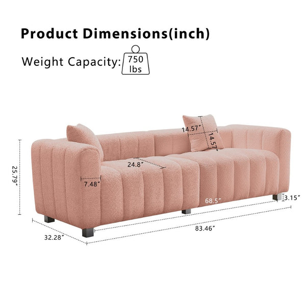 English Elm 83.46'' Bubble Tufted Velvet Sofa Three Seat Sculptural Couch with Metal Legs Pink W2795S00049