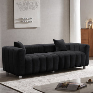 English Elm 83.46'' Bubble Tufted Velvet Sofa Three Seat Sculptural Couch with Metal Legs Black W2795S00050