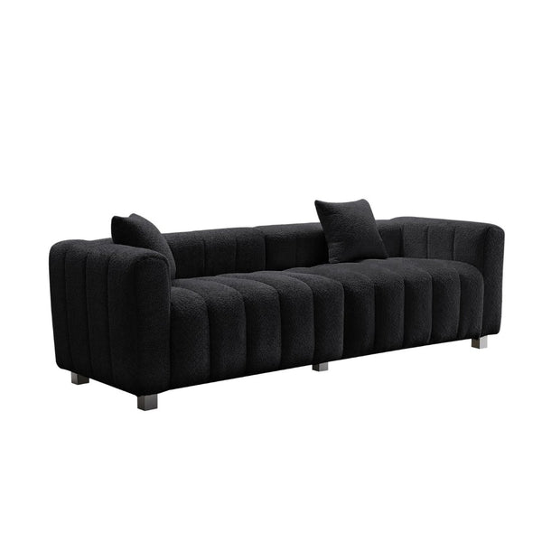 English Elm 83.46'' Bubble Tufted Velvet Sofa Three Seat Sculptural Couch with Metal Legs Black W2795S00050
