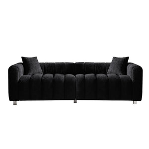 English Elm 83.46'' Bubble Tufted Velvet Sofa Three Seat Sculptural Couch with Metal Legs Black W2795S00050