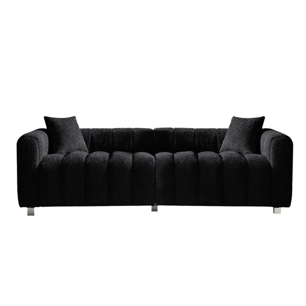 English Elm 83.46'' Bubble Tufted Velvet Sofa Three Seat Sculptural Couch with Metal Legs Black W2795S00050