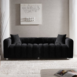 English Elm 83.46'' Bubble Tufted Velvet Sofa Three Seat Sculptural Couch with Metal Legs Black W2795S00050