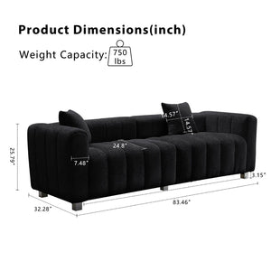 English Elm 83.46'' Bubble Tufted Velvet Sofa Three Seat Sculptural Couch with Metal Legs Black W2795S00050