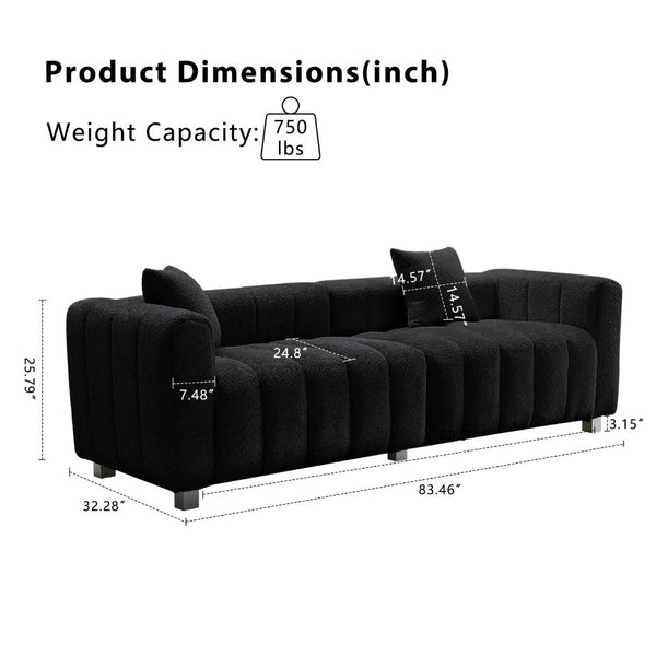 English Elm 83.46'' Bubble Tufted Velvet Sofa Three Seat Sculptural Couch with Metal Legs Black W2795S00050