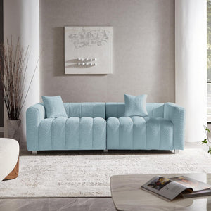 English Elm 83.46'' Bubble Tufted Velvet Sofa Three Seat Sculptural Couch with Metal Legs Blue W2795S00051
