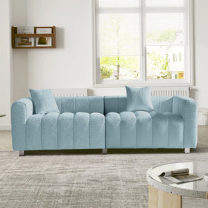 English Elm 83.46'' Bubble Tufted Velvet Sofa Three Seat Sculptural Couch with Metal Legs Blue W2795S00051