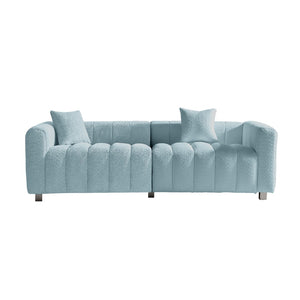 English Elm 83.46'' Bubble Tufted Velvet Sofa Three Seat Sculptural Couch with Metal Legs Blue W2795S00051