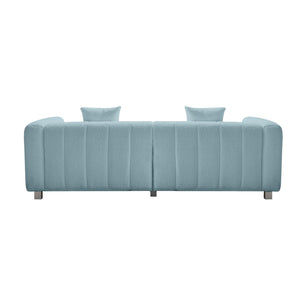English Elm 83.46'' Bubble Tufted Velvet Sofa Three Seat Sculptural Couch with Metal Legs Blue W2795S00051