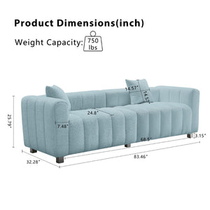 English Elm 83.46'' Bubble Tufted Velvet Sofa Three Seat Sculptural Couch with Metal Legs Blue W2795S00051