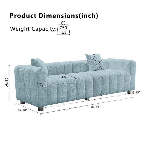 English Elm 83.46'' Bubble Tufted Velvet Sofa Three Seat Sculptural Couch with Metal Legs Blue W2795S00051