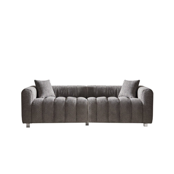 English Elm 83.46'' Bubble Tufted Velvet Sofa Three Seat Sculptural Couch with Metal Legs Gray W2795S00052